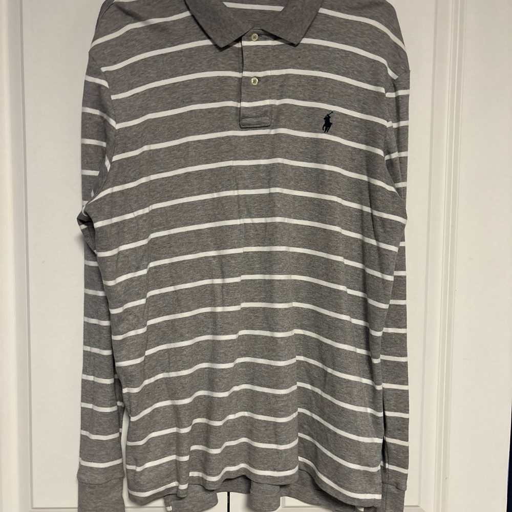 Ralph Lauren Gray and White Striped Polo Shirt